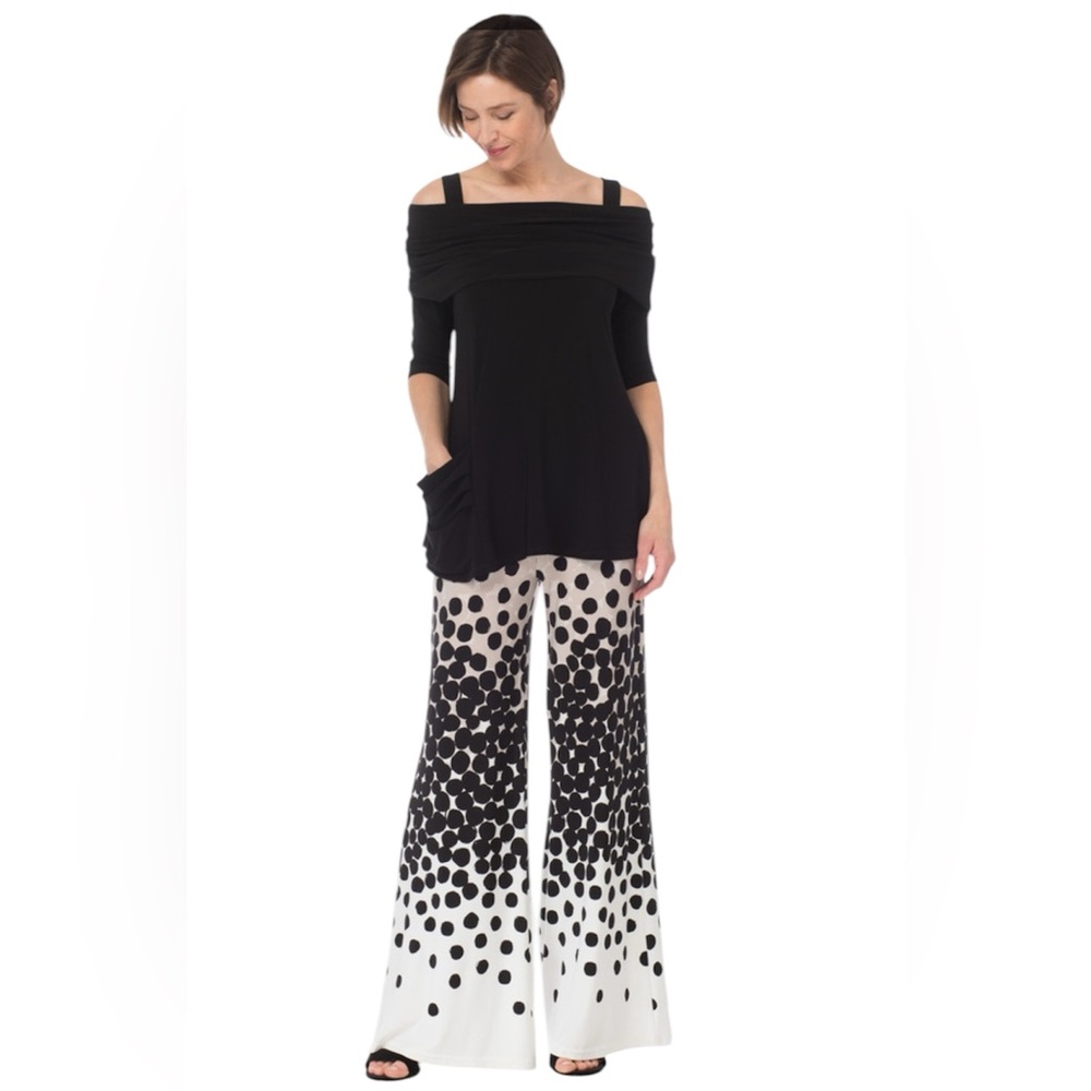 Joseph Ribkoff Palazzo Flared Leg with Ankle Hem Polka Dot Pants Size 12